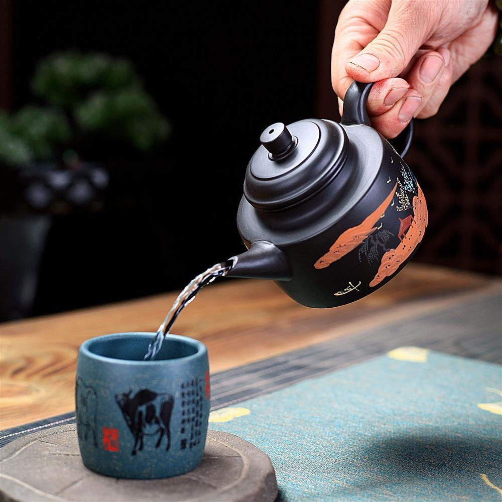 Handmade original black vermilion clay mountain water pot tea