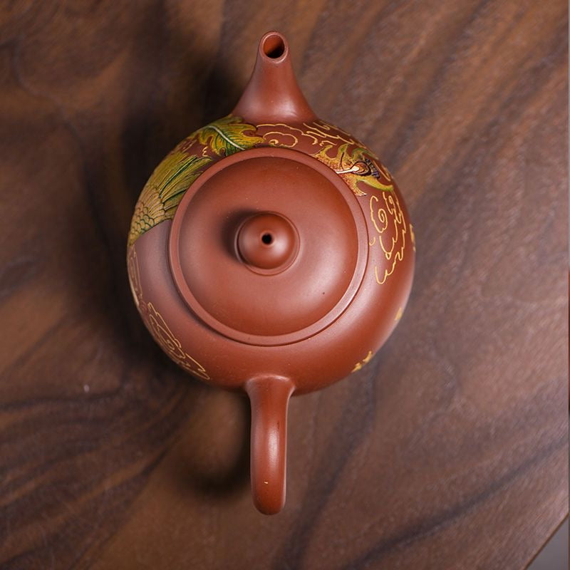 High-grade red clay relief carving Danfeng purple sand pot