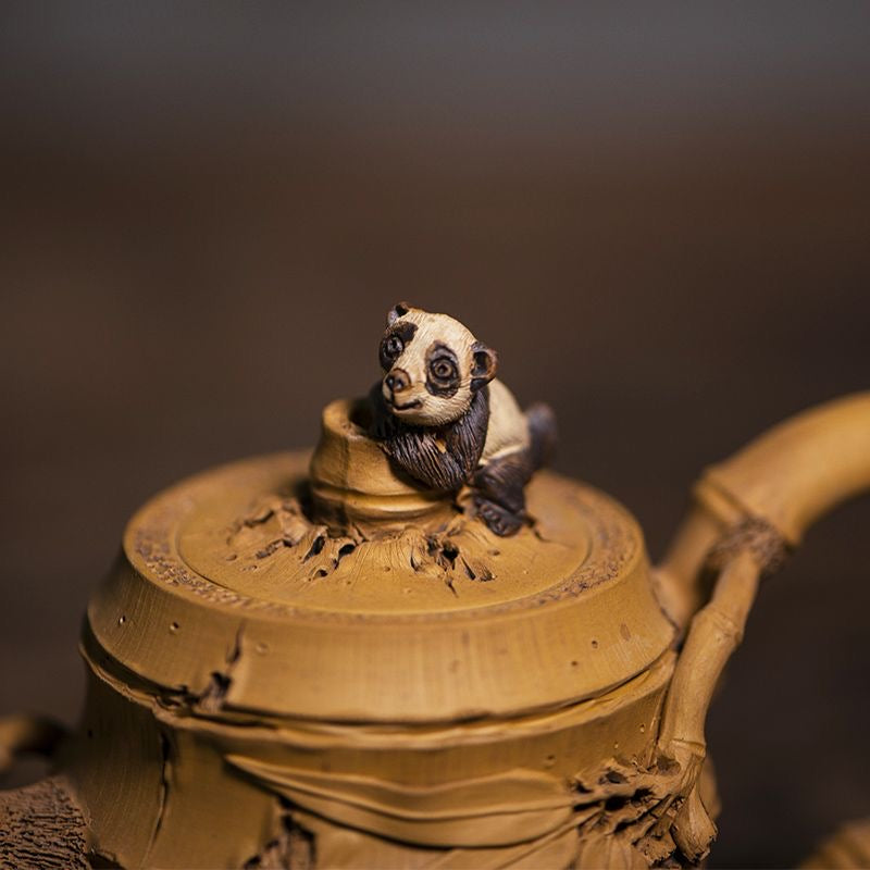 Purple clay relief panda bamboo Teapot