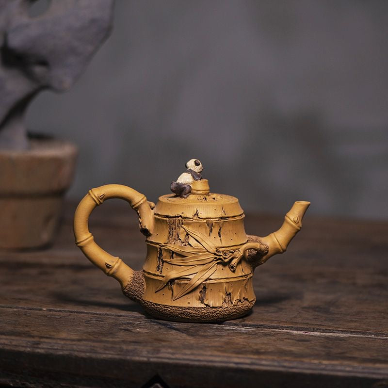 Purple clay relief panda bamboo Teapot