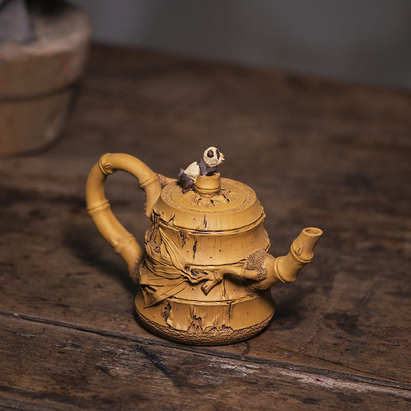 Purple clay relief panda bamboo Teapot