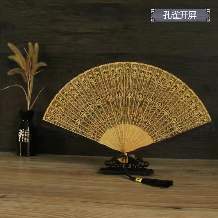 Sandalwood hollow wooden Chinese style folding fan