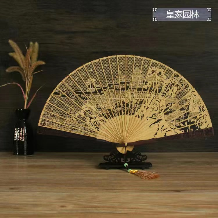 Sandalwood hollow wooden Chinese style folding fan