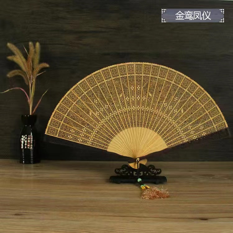 Sandalwood hollow wooden Chinese style folding fan