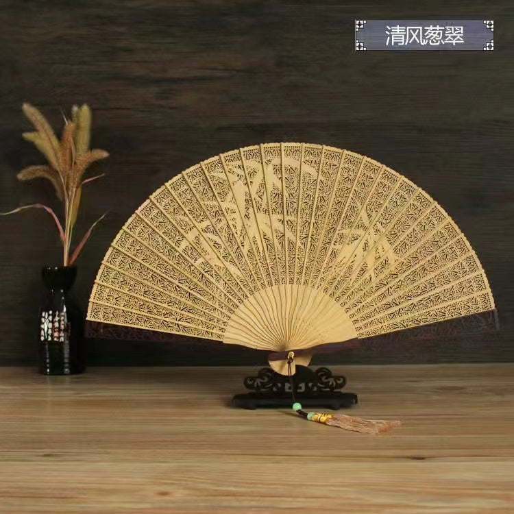 Sandalwood hollow wooden Chinese style folding fan