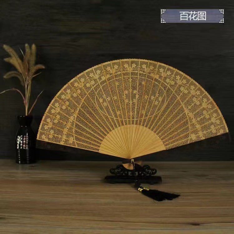 Sandalwood hollow wooden Chinese style folding fan