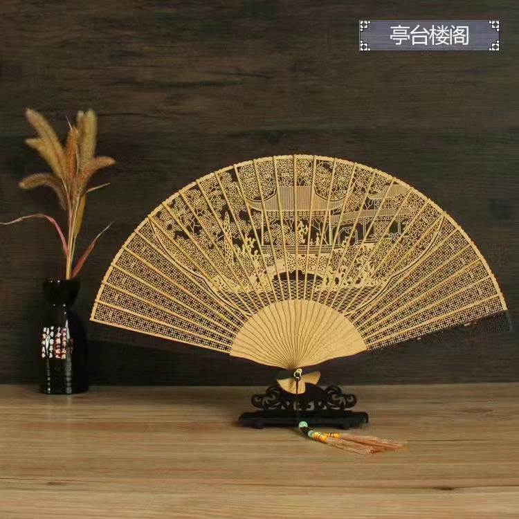 Sandalwood hollow wooden Chinese style folding fan