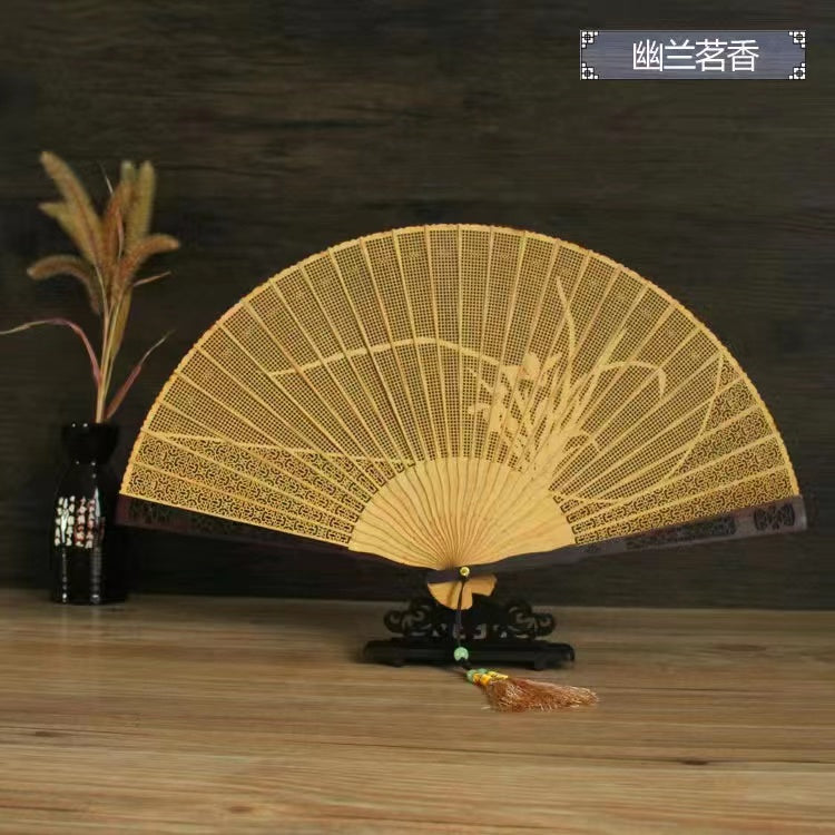 Sandalwood hollow wooden Chinese style folding fan