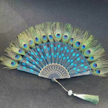 Load image into Gallery viewer, Peacock Feather Lace Folding Fan
