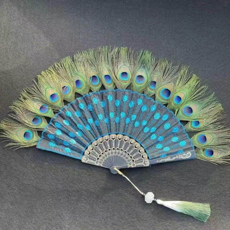 Peacock Feather Lace Folding Fan