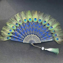 Load image into Gallery viewer, Peacock Feather Lace Folding Fan
