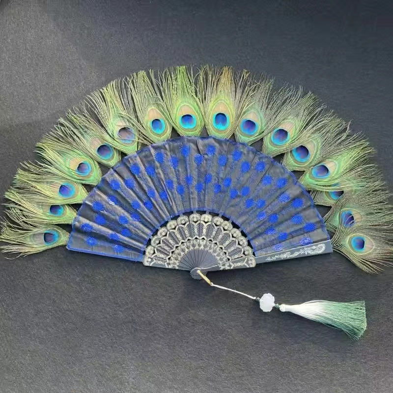 Peacock Feather Lace Folding Fan