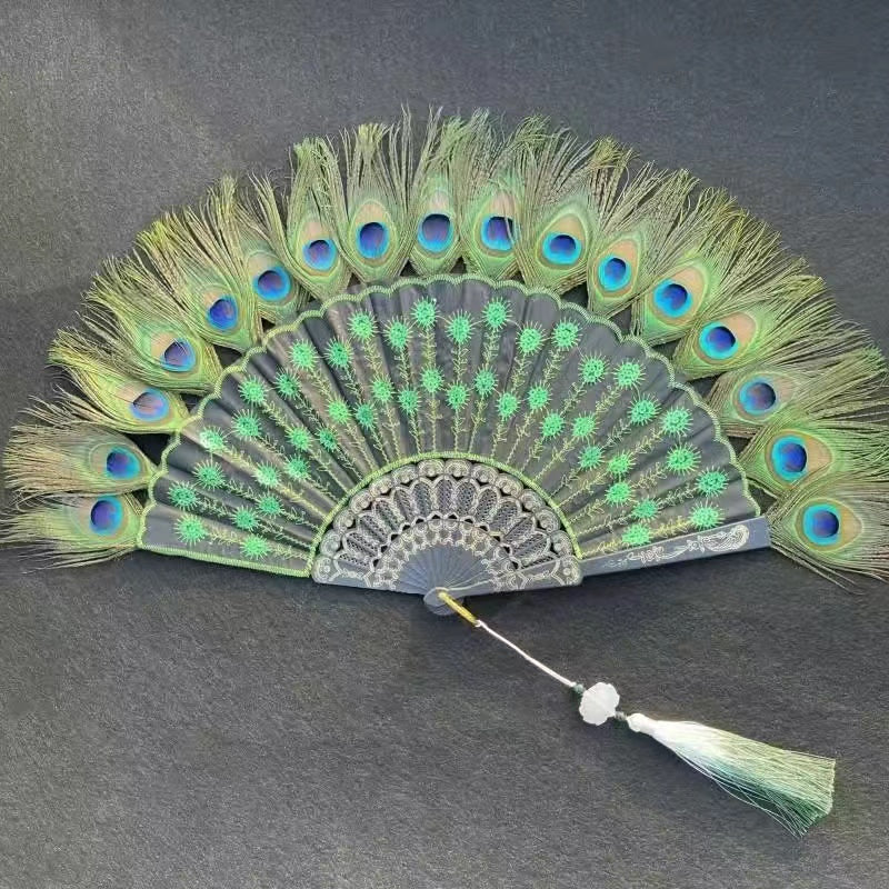 Peacock Feather Lace Folding Fan