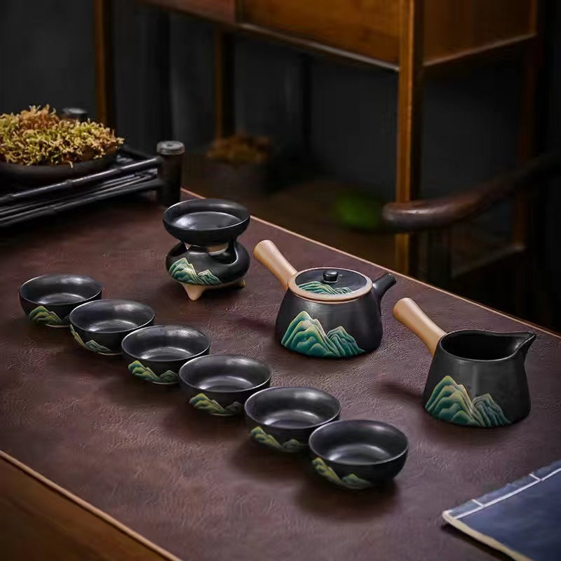 Light and luxurious black pottery tea set