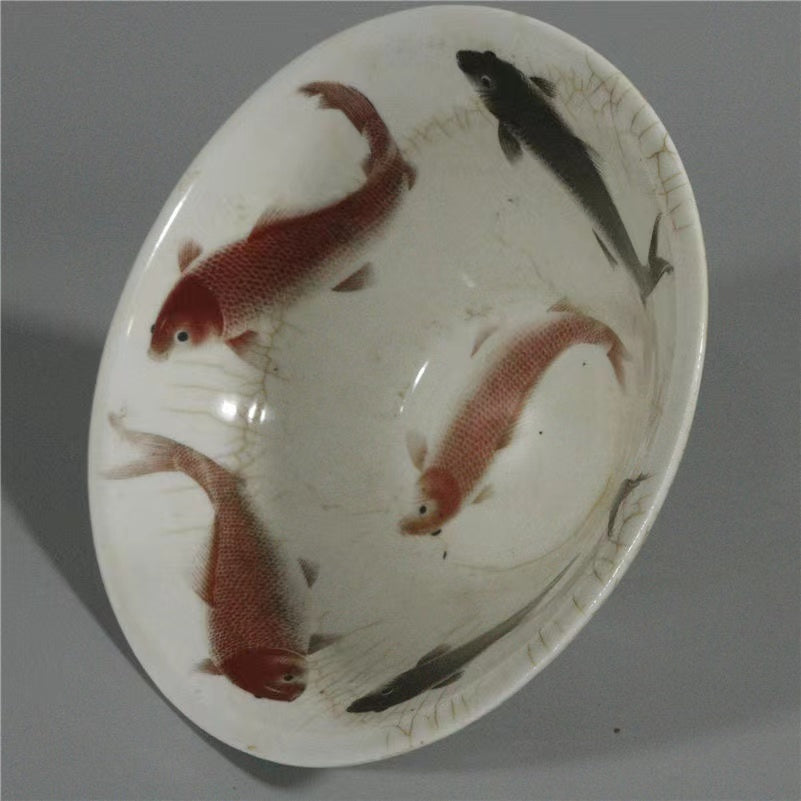 Fish pattern porcelain bowl antique collection ornaments