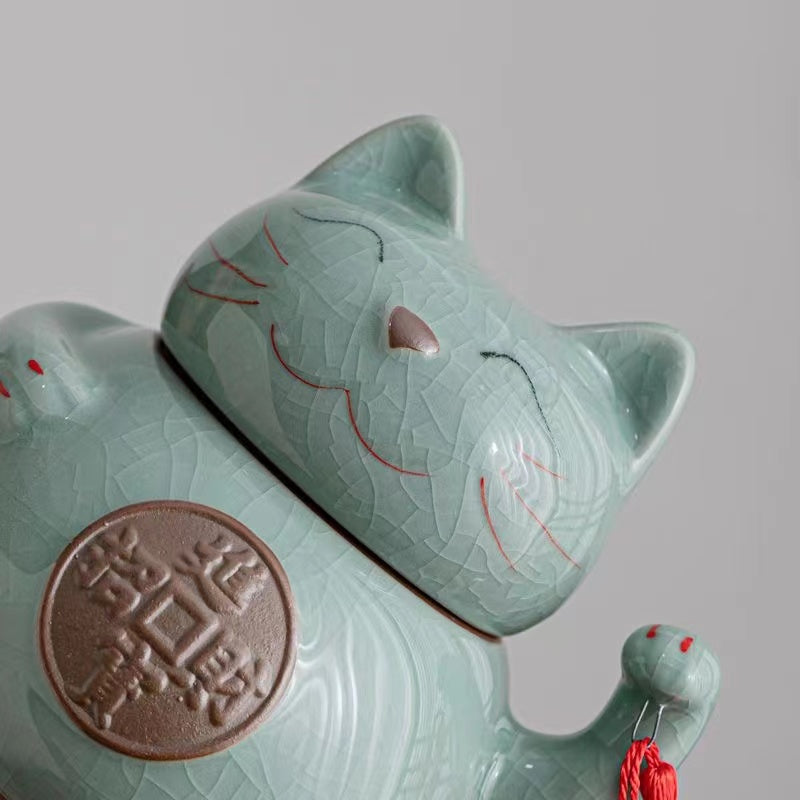 Double layer ceramic Dafu cat Tea Jar