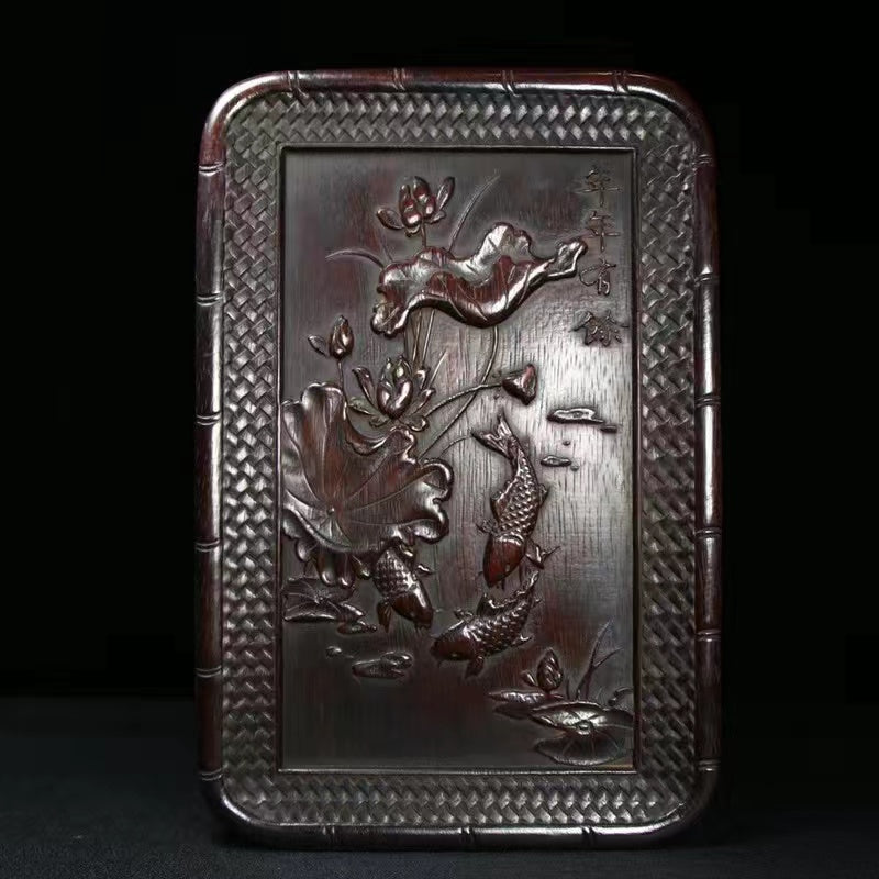 Antique wood carving dragon and phoenix auspicious tray