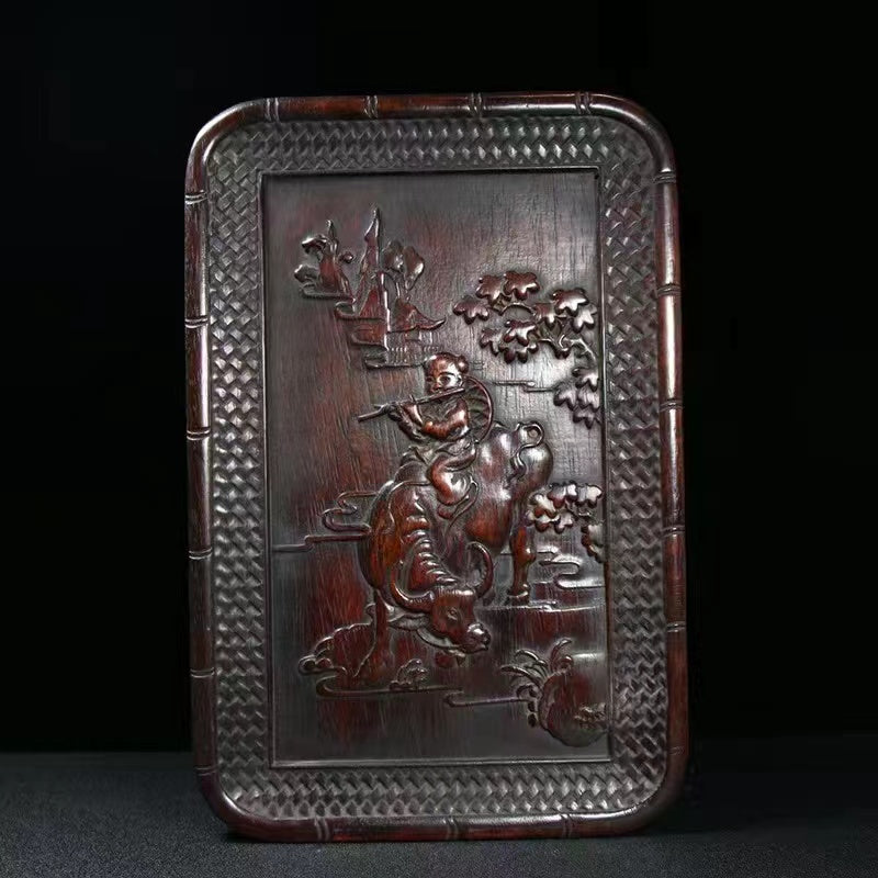 Antique wood carving dragon and phoenix auspicious tray