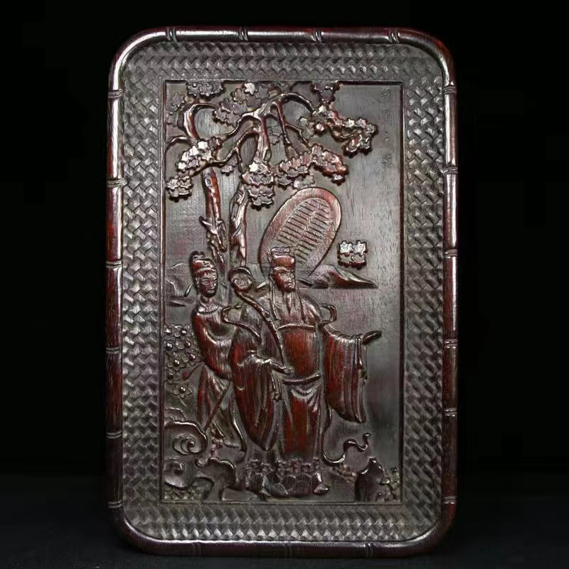 Antique wood carving dragon and phoenix auspicious tray