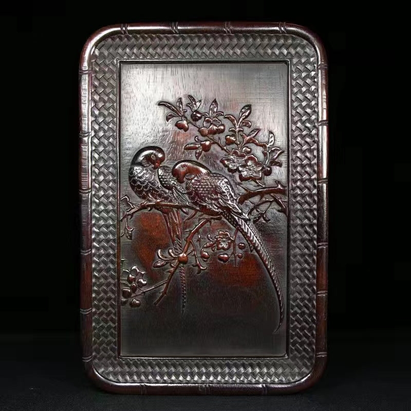 Antique wood carving dragon and phoenix auspicious tray