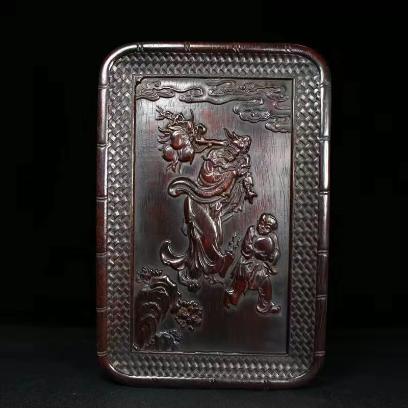 Antique wood carving dragon and phoenix auspicious tray