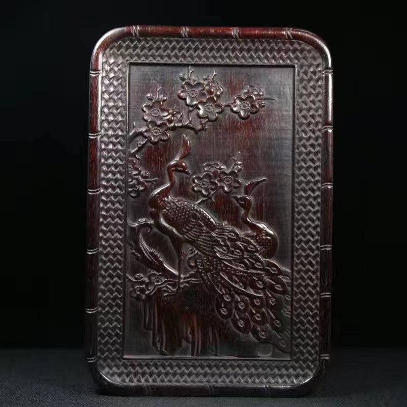 Antique wood carving dragon and phoenix auspicious tray