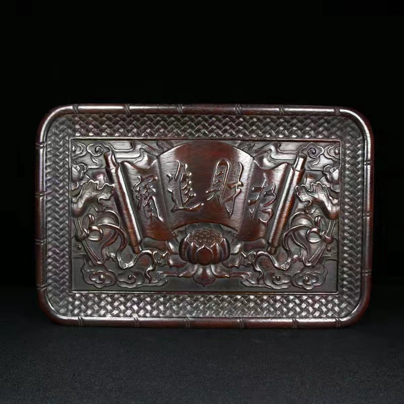 Antique wood carving dragon and phoenix auspicious tray