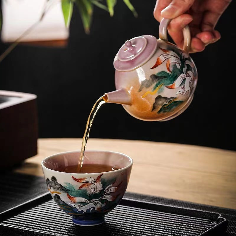 Nine-tailed fox wood-fired hand-painted Teacup