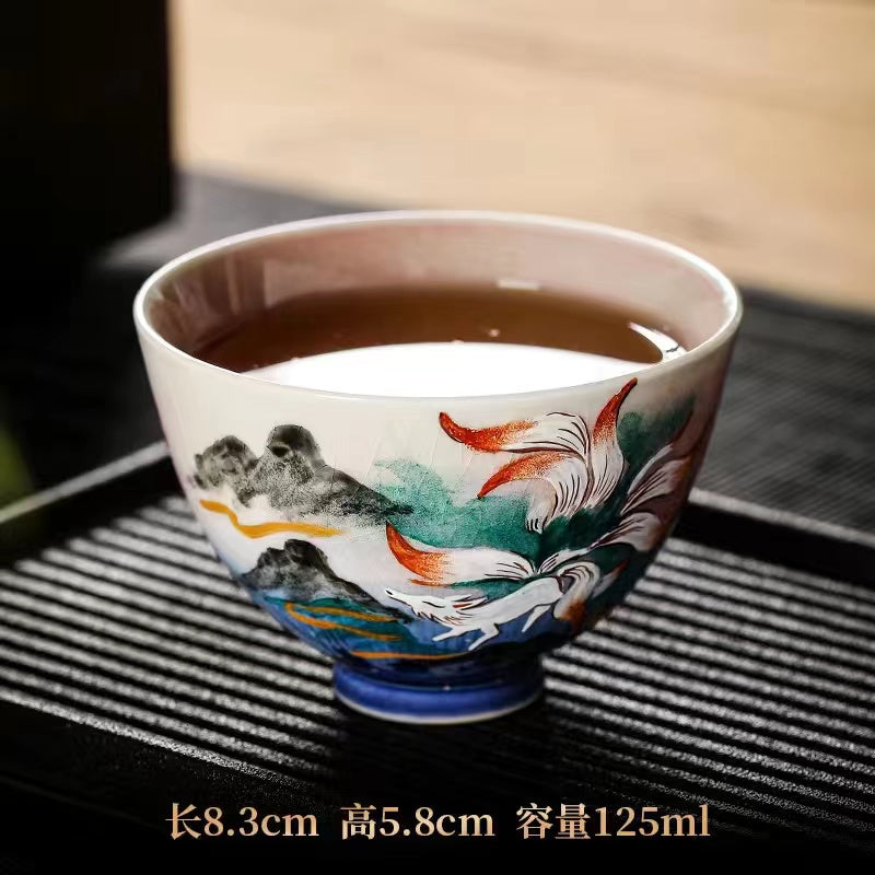 Nine-tailed fox wood-fired hand-painted Teacup