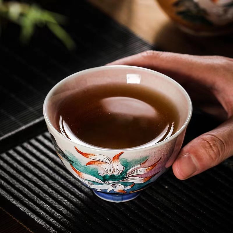 Nine-tailed fox wood-fired hand-painted Teacup