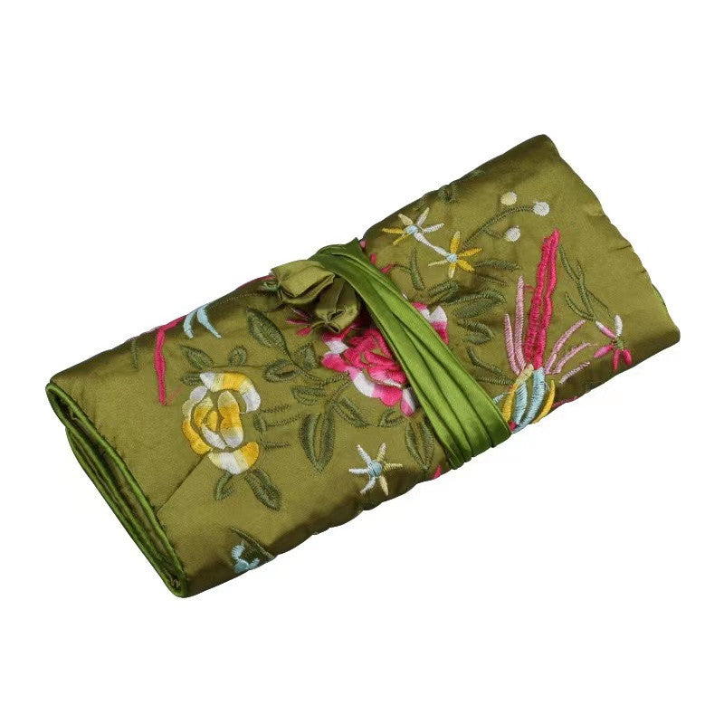 Embroidery roll jewelry bag