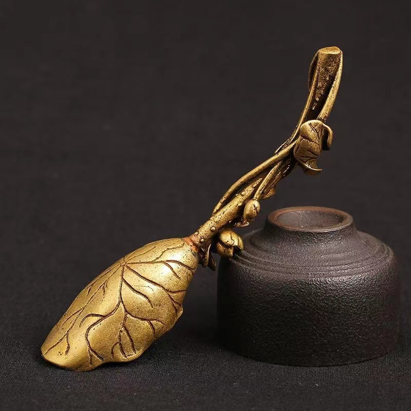 Solid pure brass lotus leaf tea shovel decoration