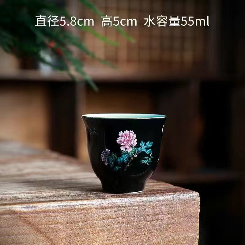 Color glazed flower petal ceramic cover bowl