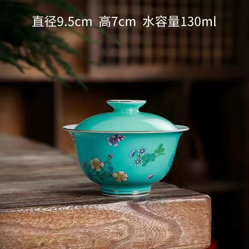 Color glazed flower petal ceramic cover bowl