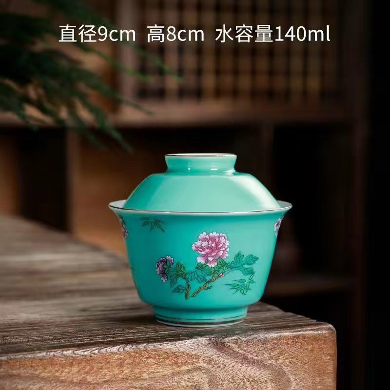 Color glazed flower petal ceramic cover bowl