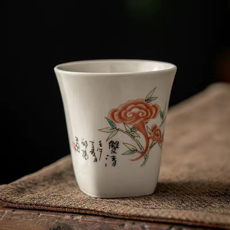 Vintage Hand painted Grass Grey Kung Fu Tea Cup