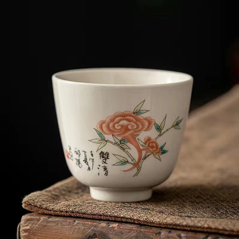 Vintage Hand painted Grass Grey Kung Fu Tea Cup