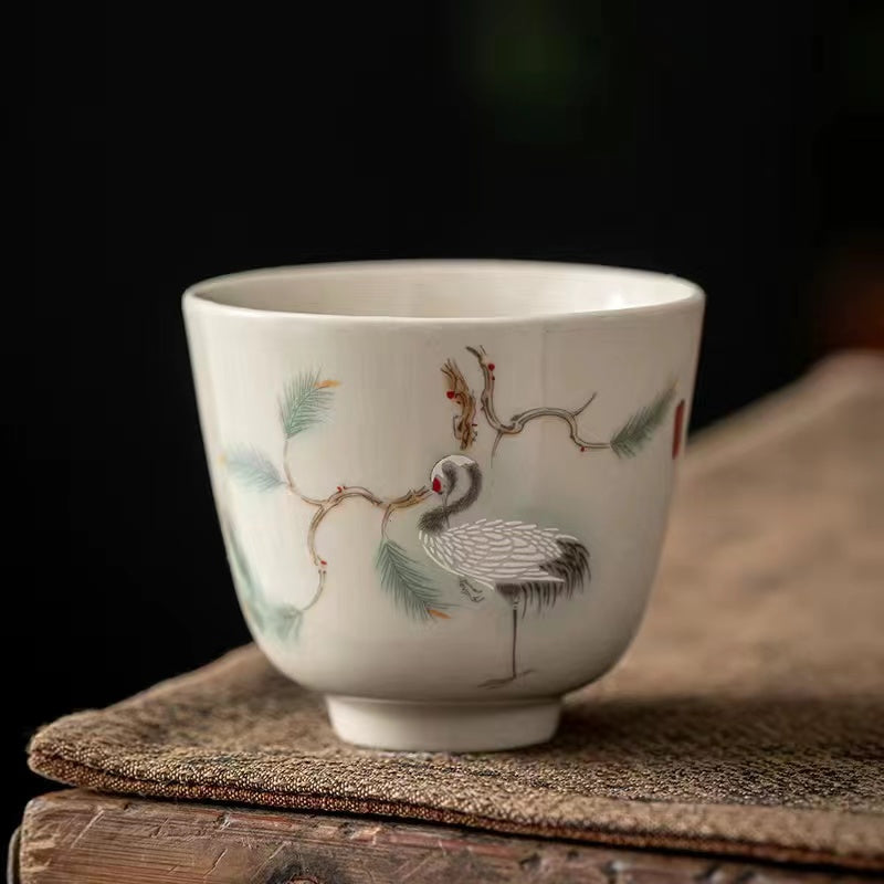 Vintage Hand painted Grass Grey Kung Fu Tea Cup