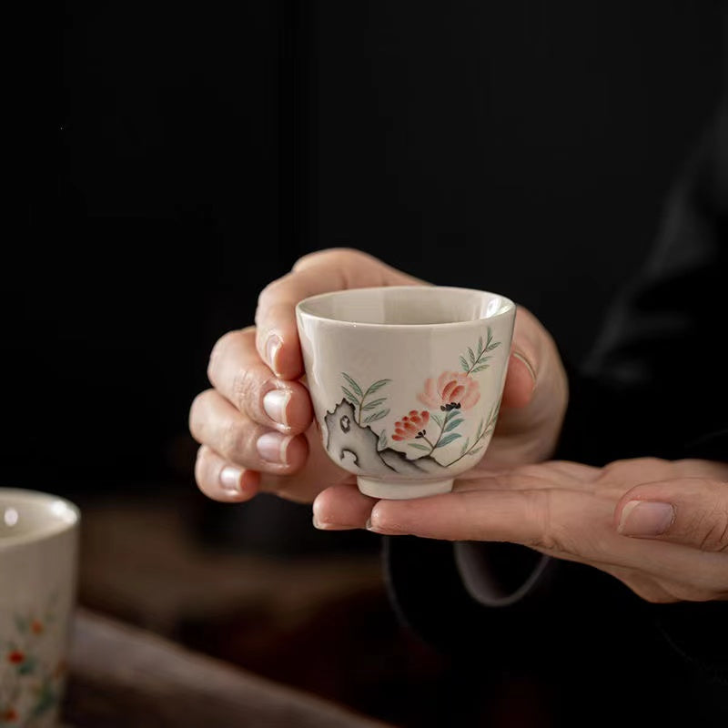 Vintage Hand painted Grass Grey Kung Fu Tea Cup