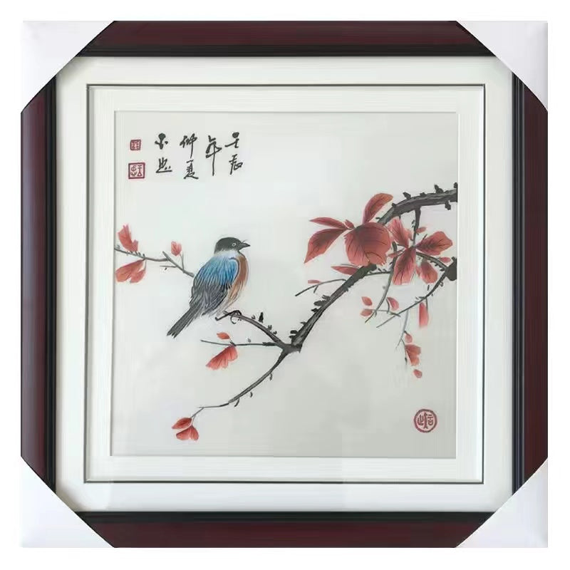 Suzhou Embroidery Flower and Bird Hanging Painting Embroidered with Pure Handmade Silk Thread