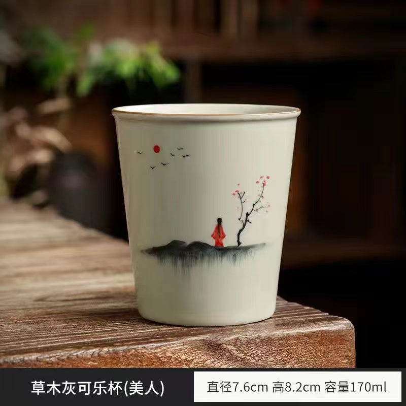 Vintage vegetation gray handwriting cola Tea cup