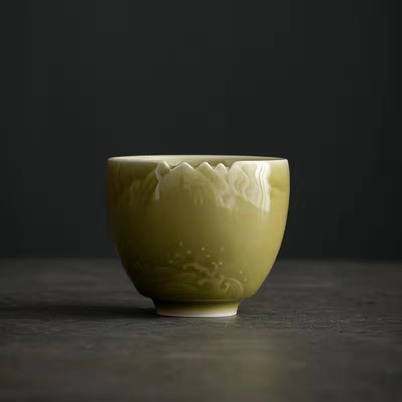 Porcelain carving celadon Chinese antique Tea cup