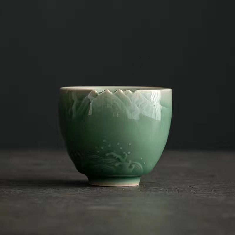 Porcelain carving celadon Chinese antique Tea cup