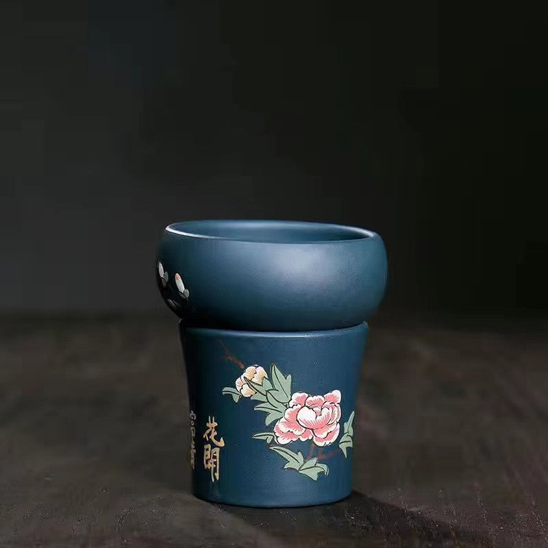 Yixing raw ore Blue purple clay peoney cup/ fairy cup/tea filter