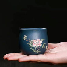Load image into Gallery viewer, Yixing raw ore Blue purple clay peoney cup/ fairy cup/tea filter
