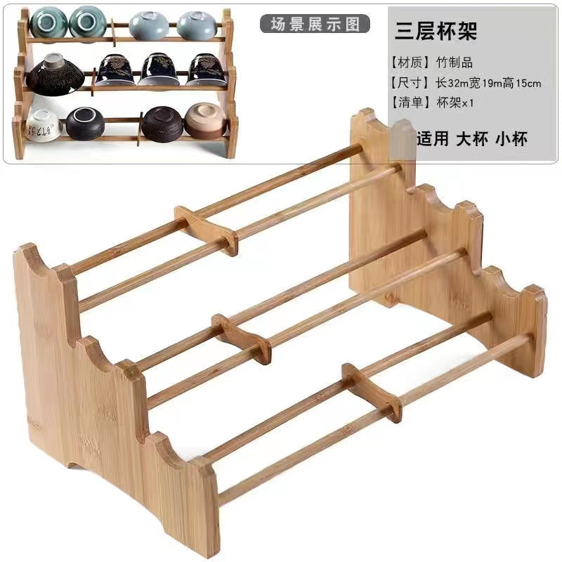 Ebony tea cup storage rack Single layer solid wood cup rack Cup storage rack