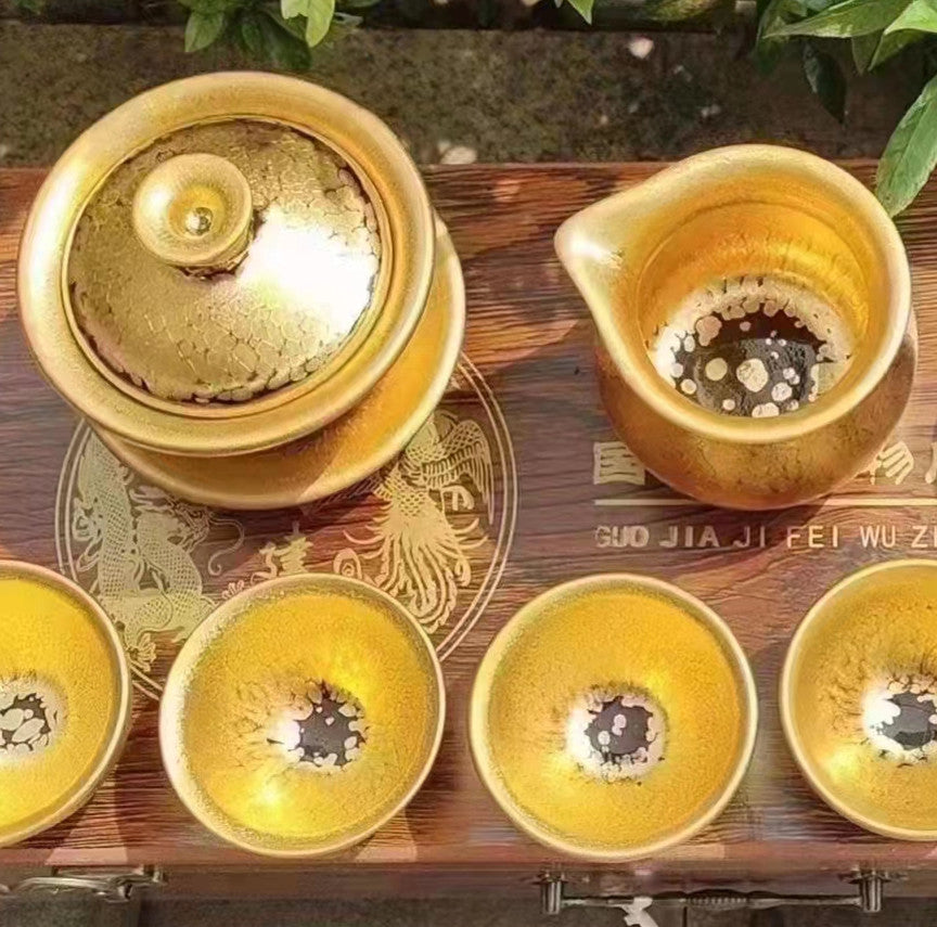 Master Collection---24k Gold jianzhan teacup Set（9 pieces）(M364)