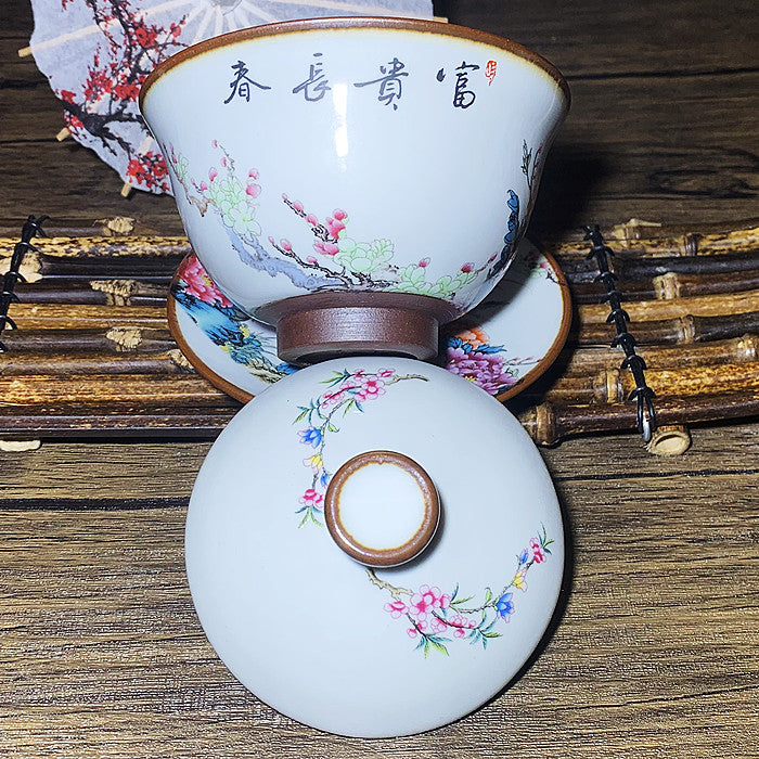 Master Collection---High end hand-painted flowers and birds Gaiwan(M376)