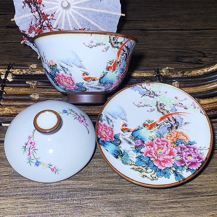 Master Collection---High end hand-painted flowers and birds Gaiwan(M376)