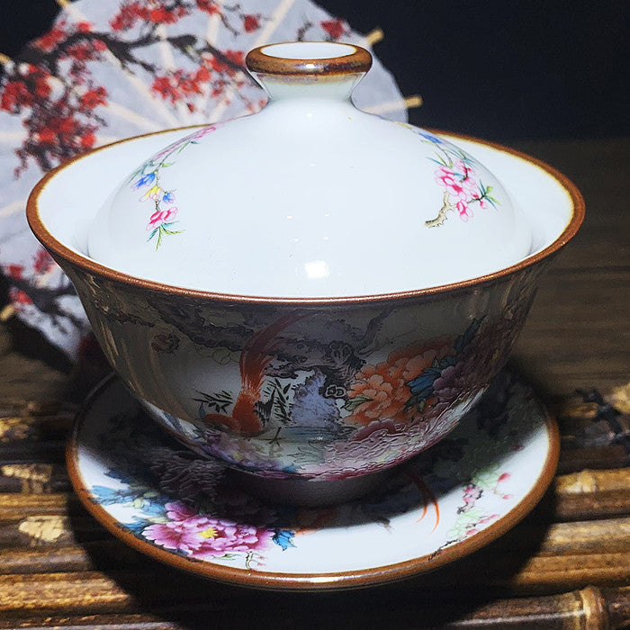 Master Collection---High end hand-painted flowers and birds Gaiwan(M376)